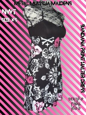 Metal Mulisha Maidens bandana skull print sexy halter dress XS Discontinued HTF